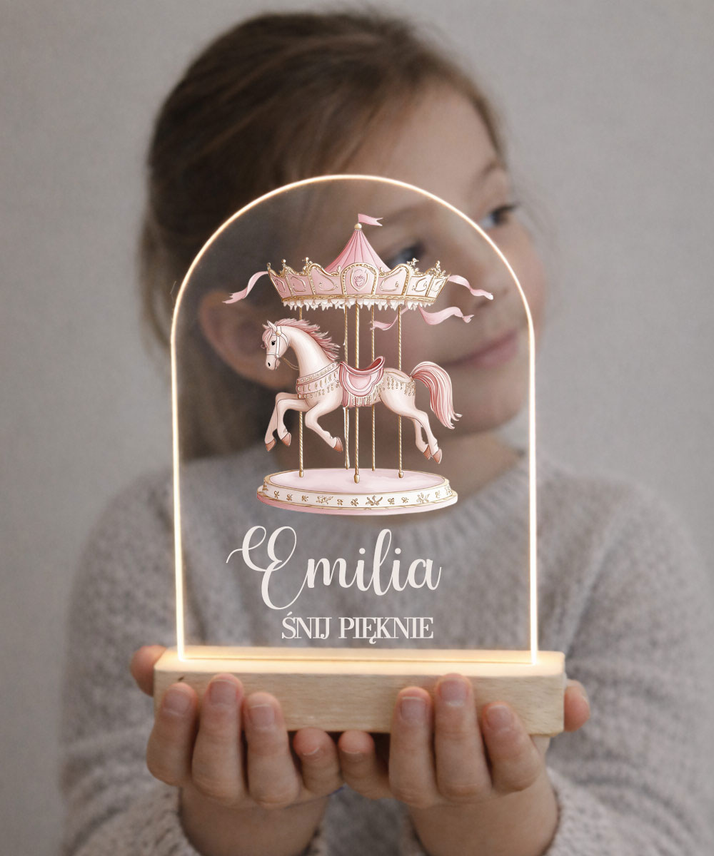 Lampka nocna na baterie prezent dla dziecka z imieniem - Karuzela