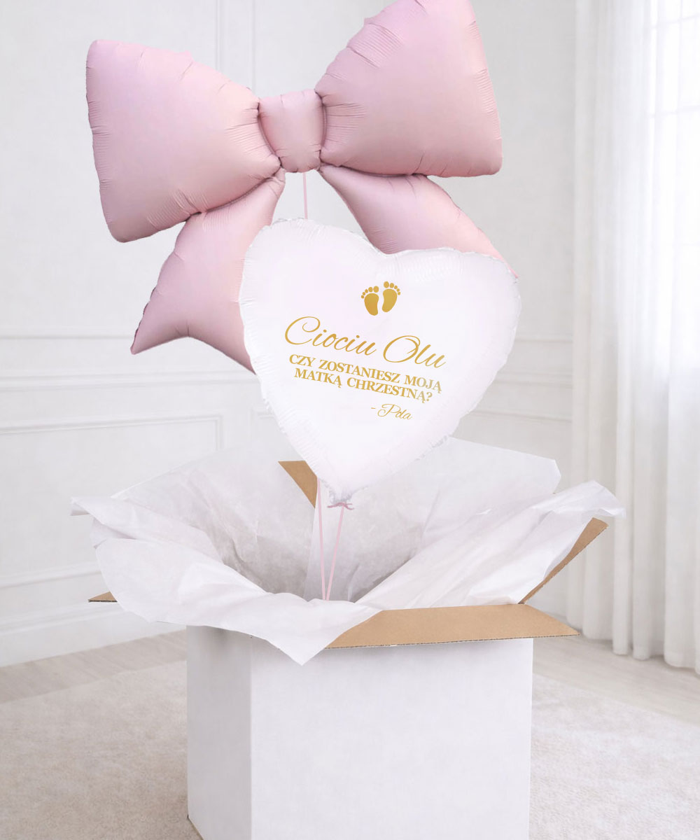 Prezent dla przyszłej Matki chrzestnej w pudełku - balony z helem z Kokardą