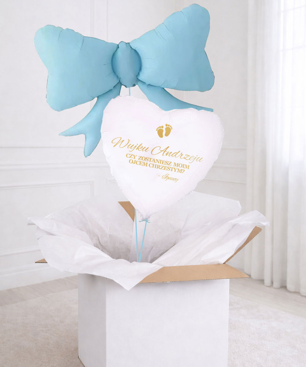 Prezent dla przyszłego Ojca Chrzestnego w pudełku - balony z helem z Kokardą