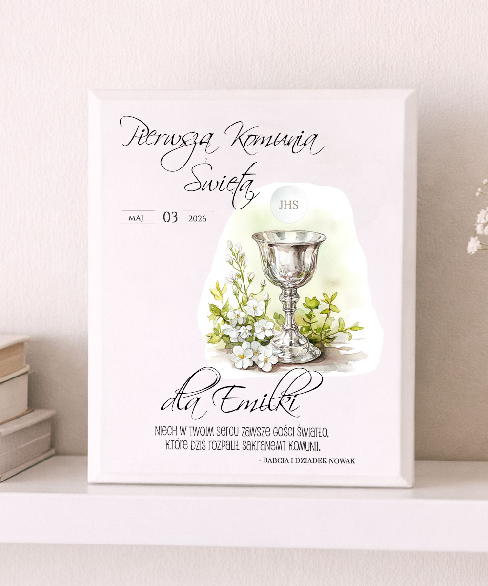 Elegancki prezent na Komunię – personalizowany obrazek z dedykacją KILEICH