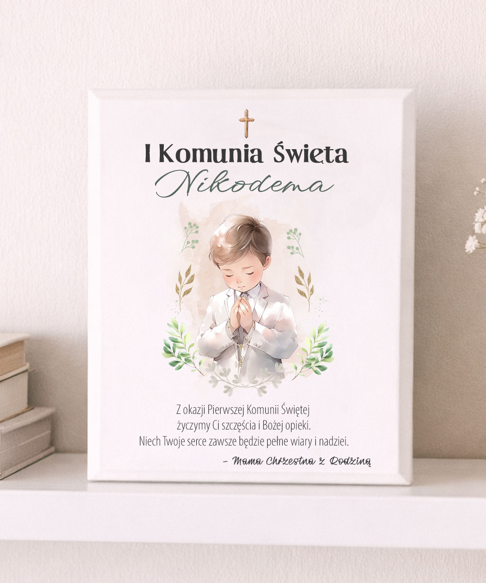 Prezent komunijny dla chłopca – obrazek z imieniem do powieszenia