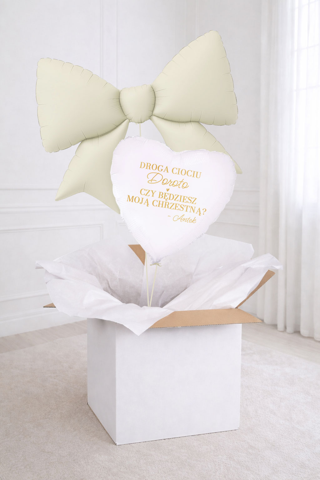Beżowa prośba o bycie matką chrzestną w pudełku - Kokarda