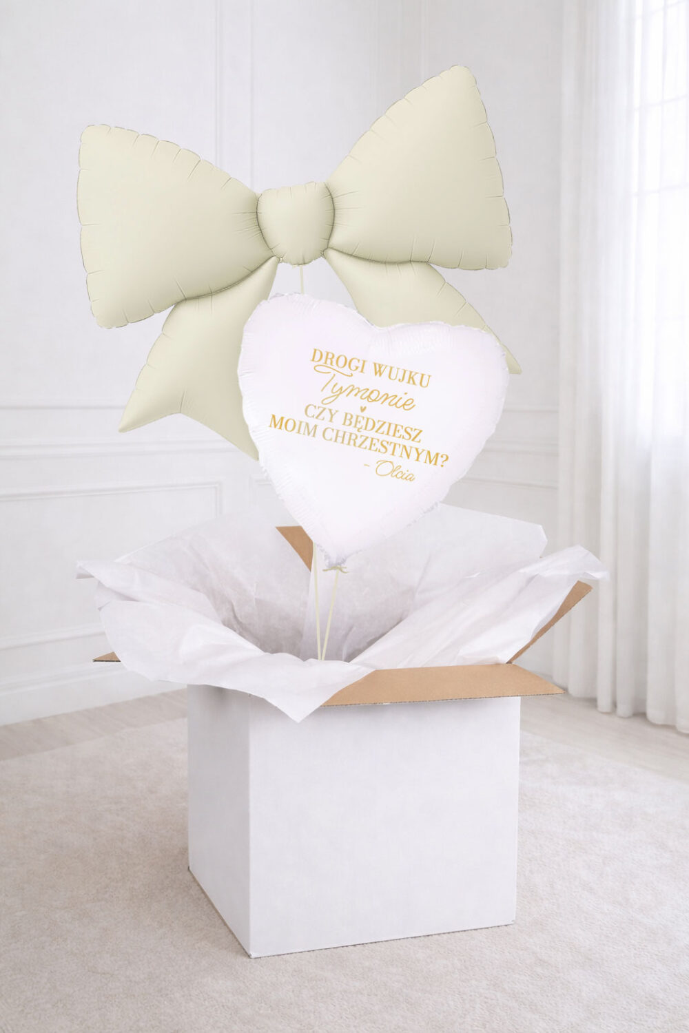 Beżowa prośba o bycie ojcem chrzestnym w pudełku - Kokarda