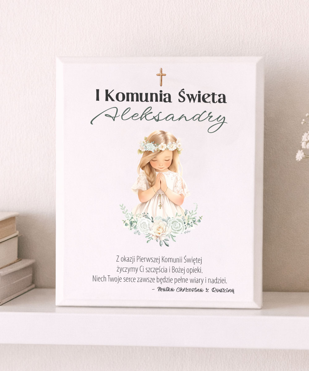 Prezent komunijny dla dziewczynki – obrazek z imieniem do powieszenia