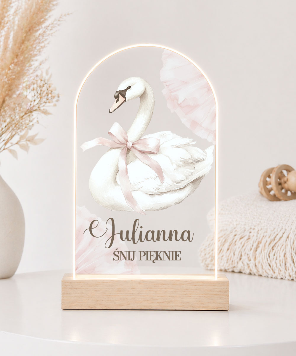 Personalizowana lampka nocna łabędź dla dziecka pokój dziewczynki