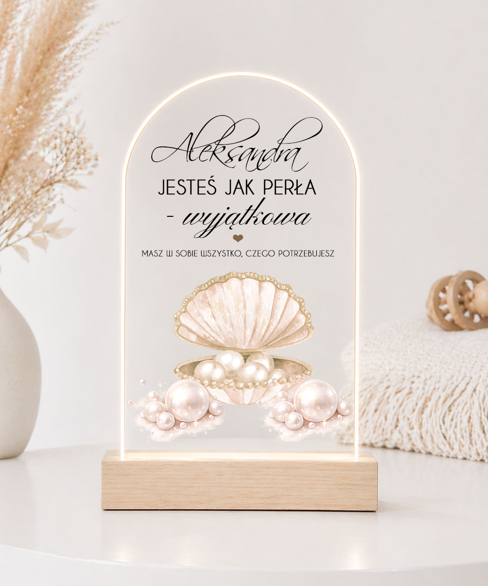 Lampka LED muszla z perłą prezent dla dziewczynki personalizowany