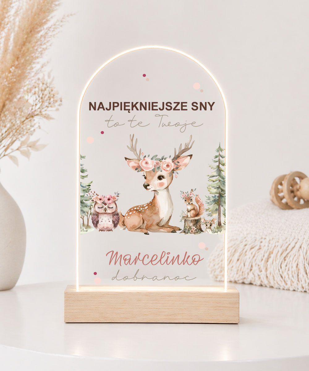 Lampka nocna dla dziewczynki leśne zwierzątka z imieniem prezent