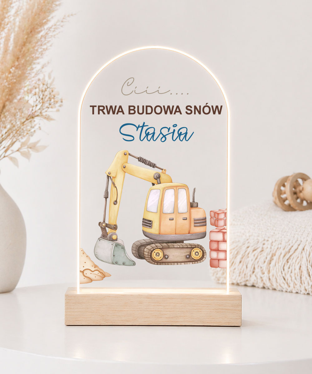 Prezent dla fana koparek – lampka do pokoju z imieniem