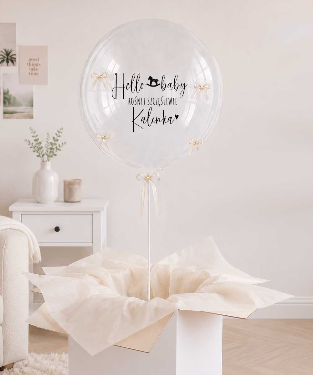 Balon z helem i kokardami - personalizowany prezent dla dziecka po narodzinach