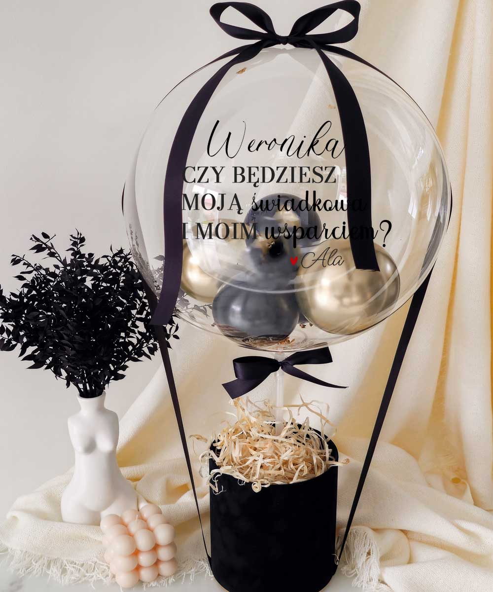 Balon we flowerboxie dla świadkowej z personalizacją