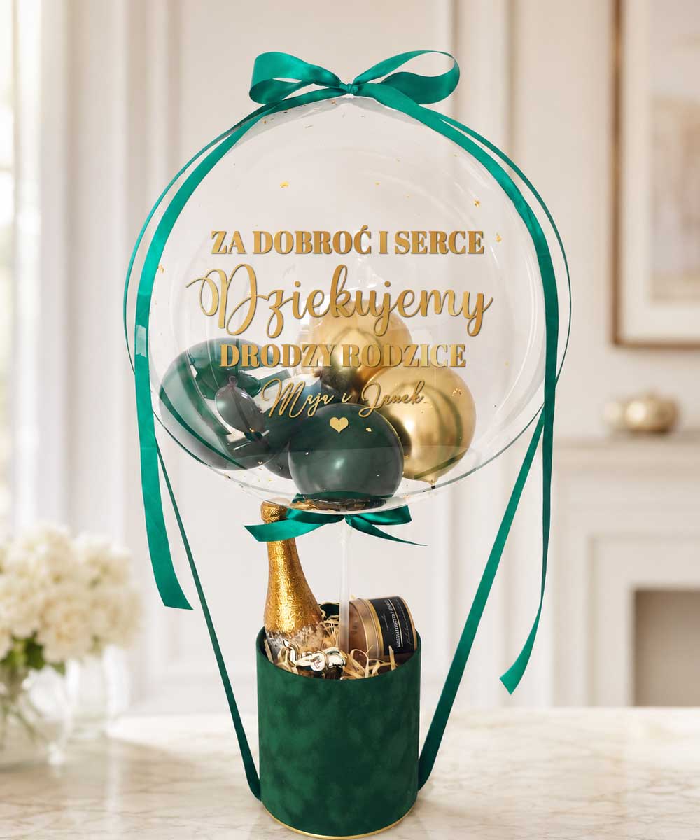 Prezent ślubny dla Rodziców w kolorach butelkowej zieleni BalonBox