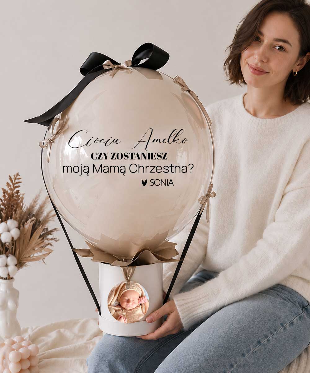 Prezent z dedykacją dla przyszłej matki chrzestnej – beżowy BalonBox