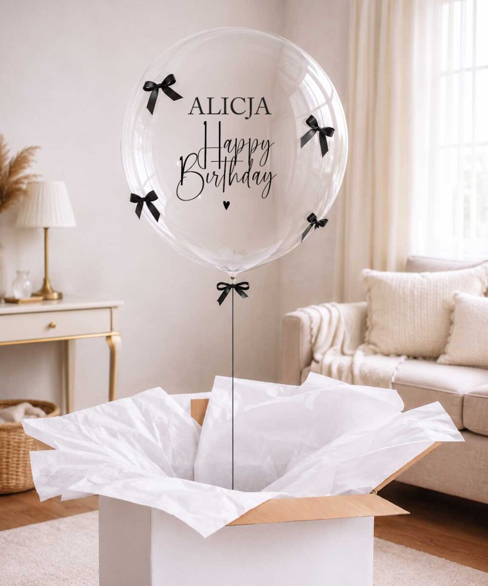 Prezent urodzinowy z dostawą do domu- Balon z helem w pudełku Kokardy