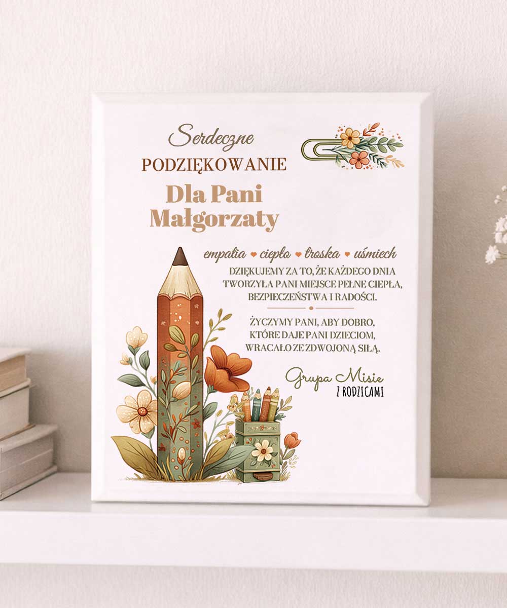 Prezent dla pani nauczycielki z przedszkola - drewniany obrazek Boho