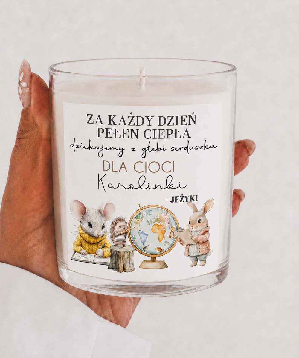 Podziękowanie dla cioci przedszkolanki — personalizowana świeca LAS