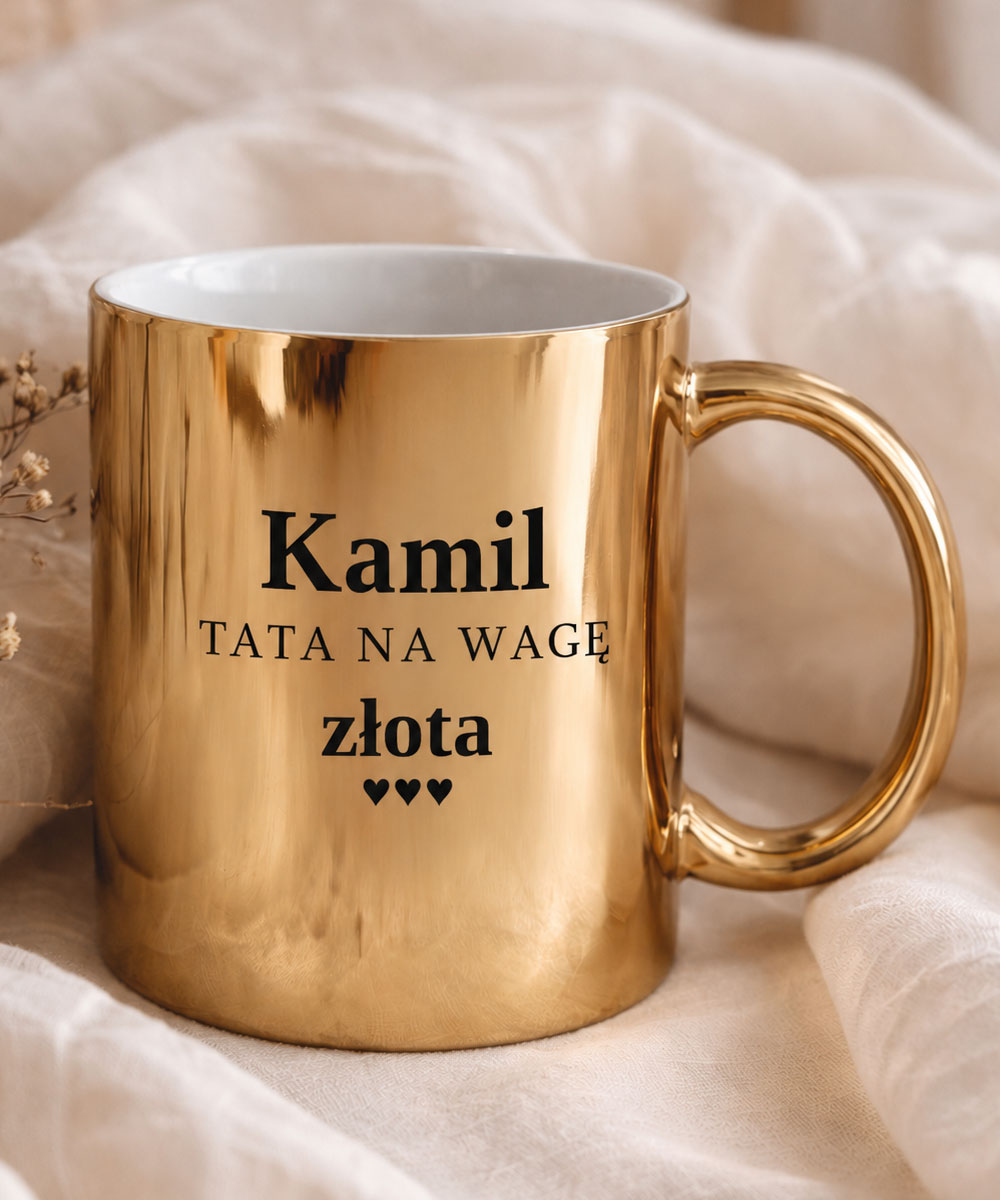 Złoty kubek z nadrukiem dla Taty - prezent z imieniem