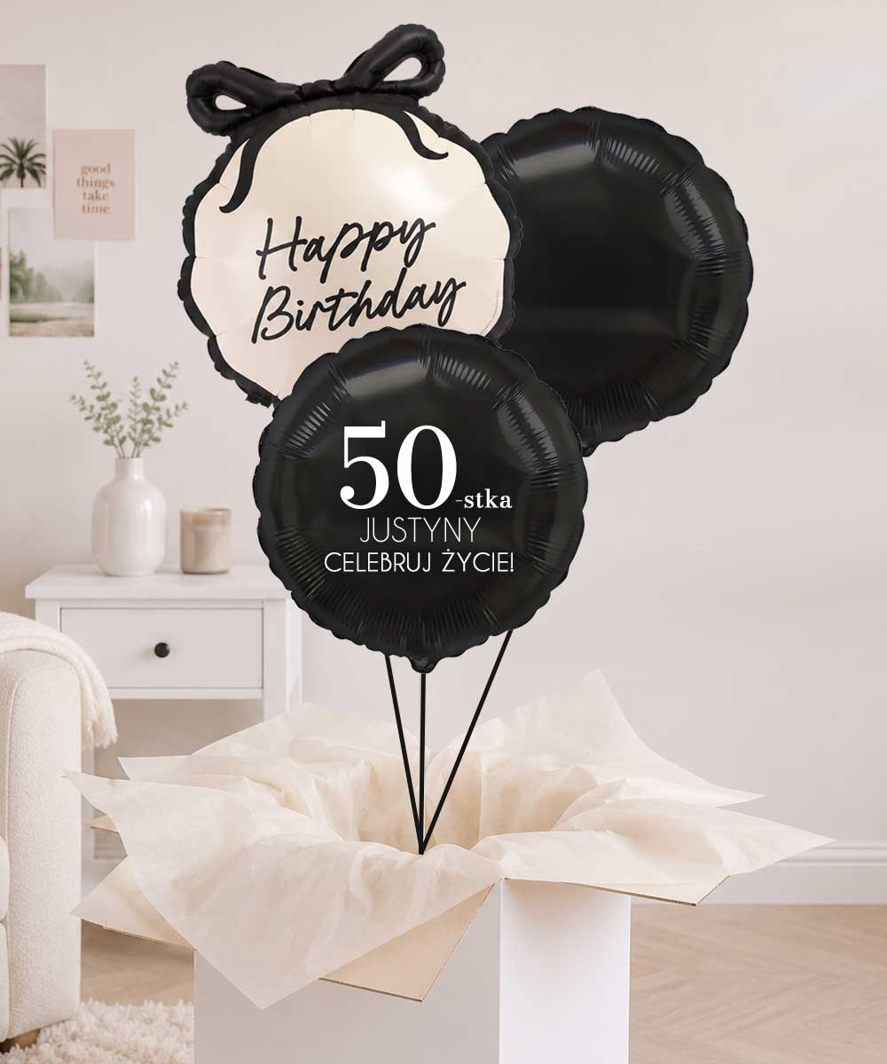 Prezent niespodzianka na 450 urodziny dla niej – balony z helem w pudełku + imię