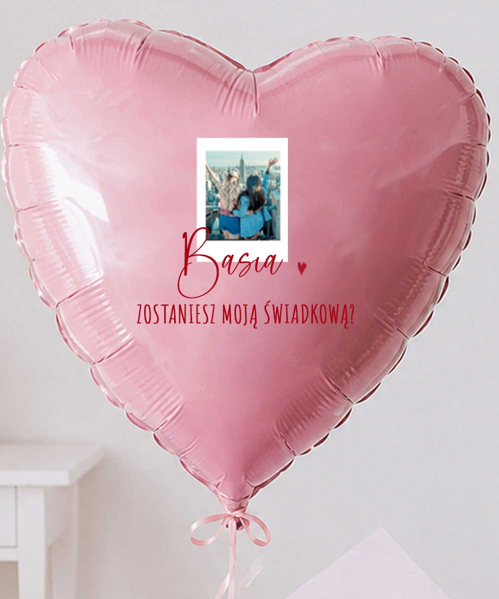 Różowa prośba o świadkowanie – balon z helem i zdjęciem w pudełku