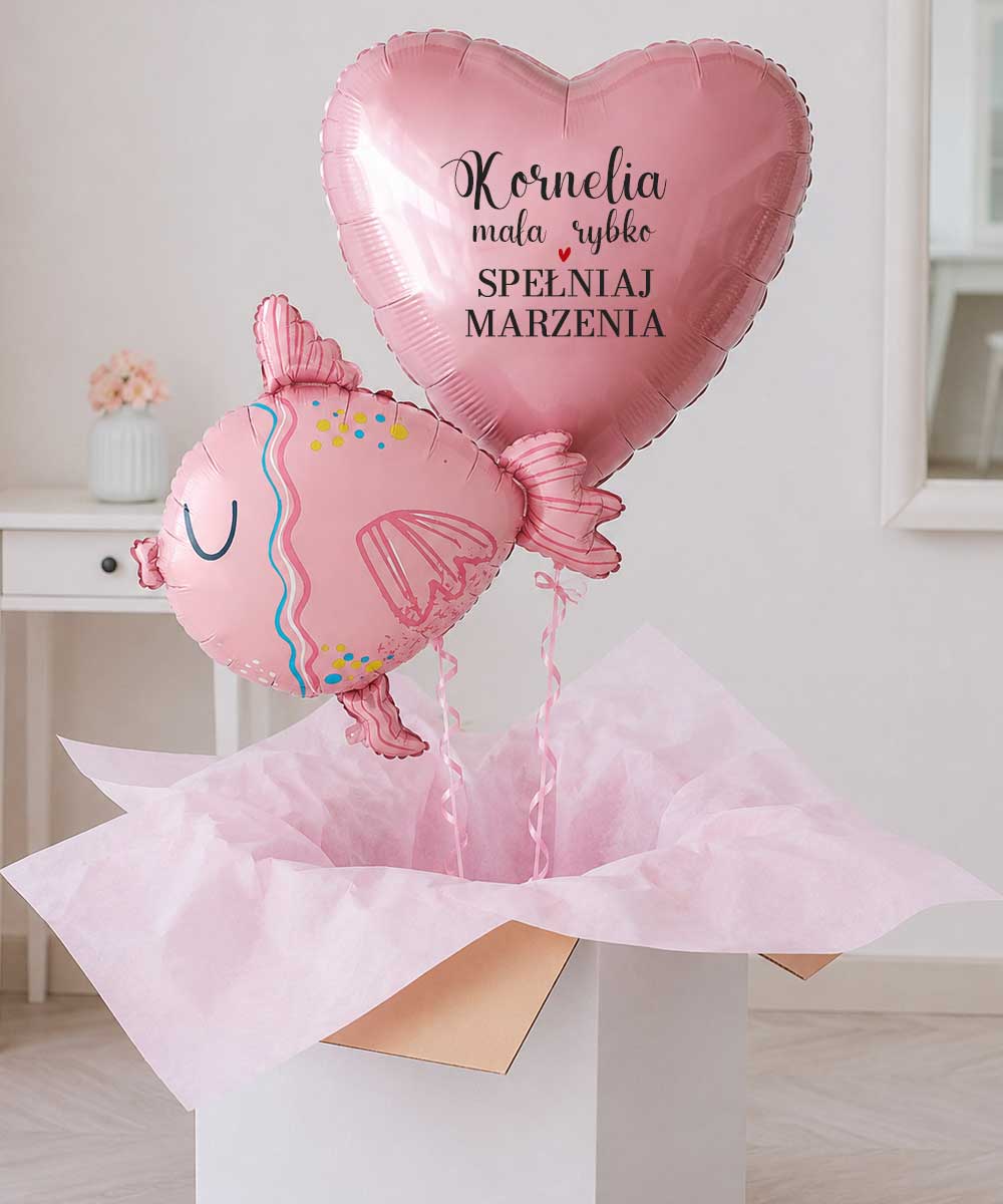 Balony z helem na 2 urodziny – prezent niespodzianka serce i ryba