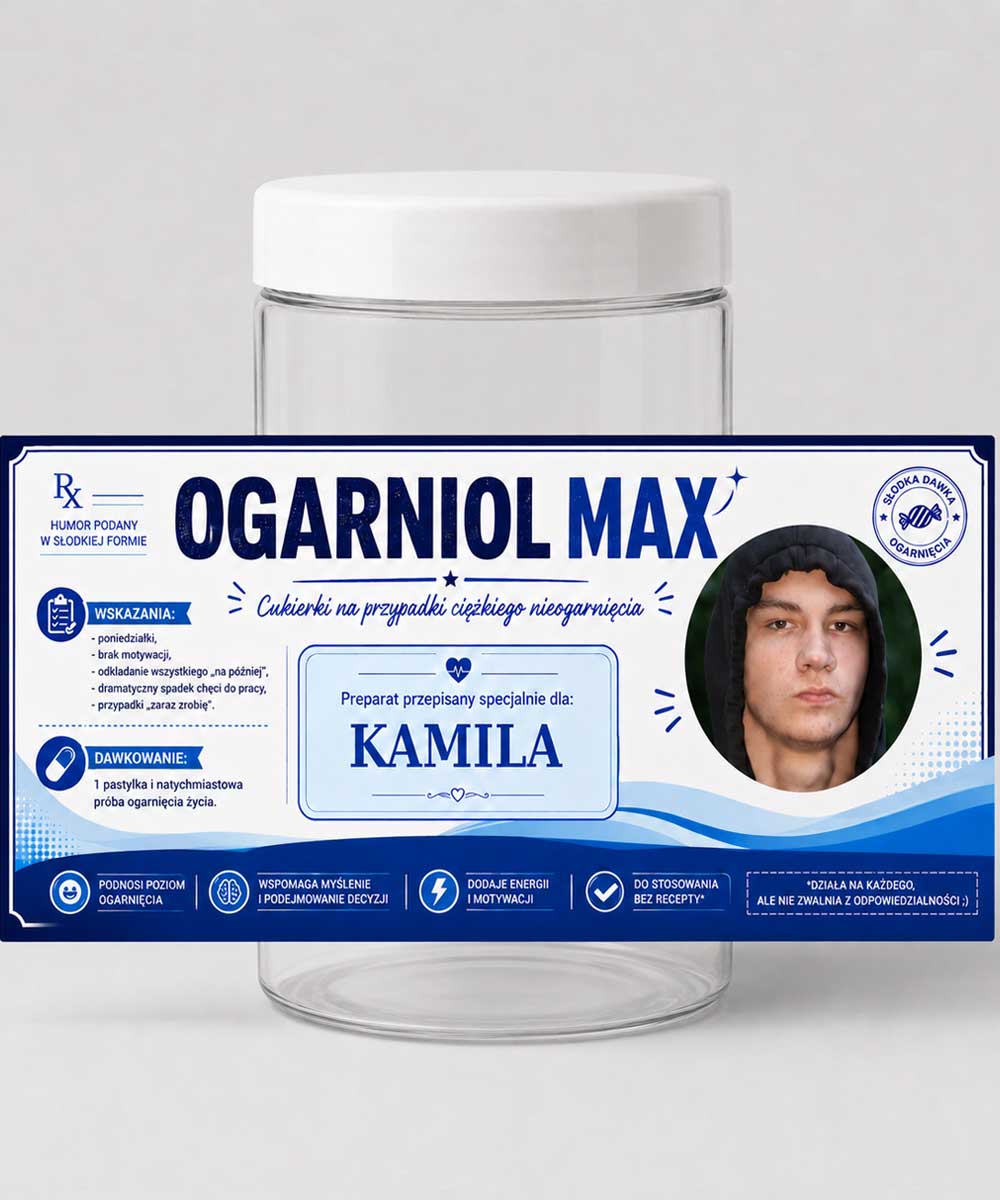 Śmieszny prezent dla chłopaka - personalizowany pojemnik na cukierki OGARNIOL MAX