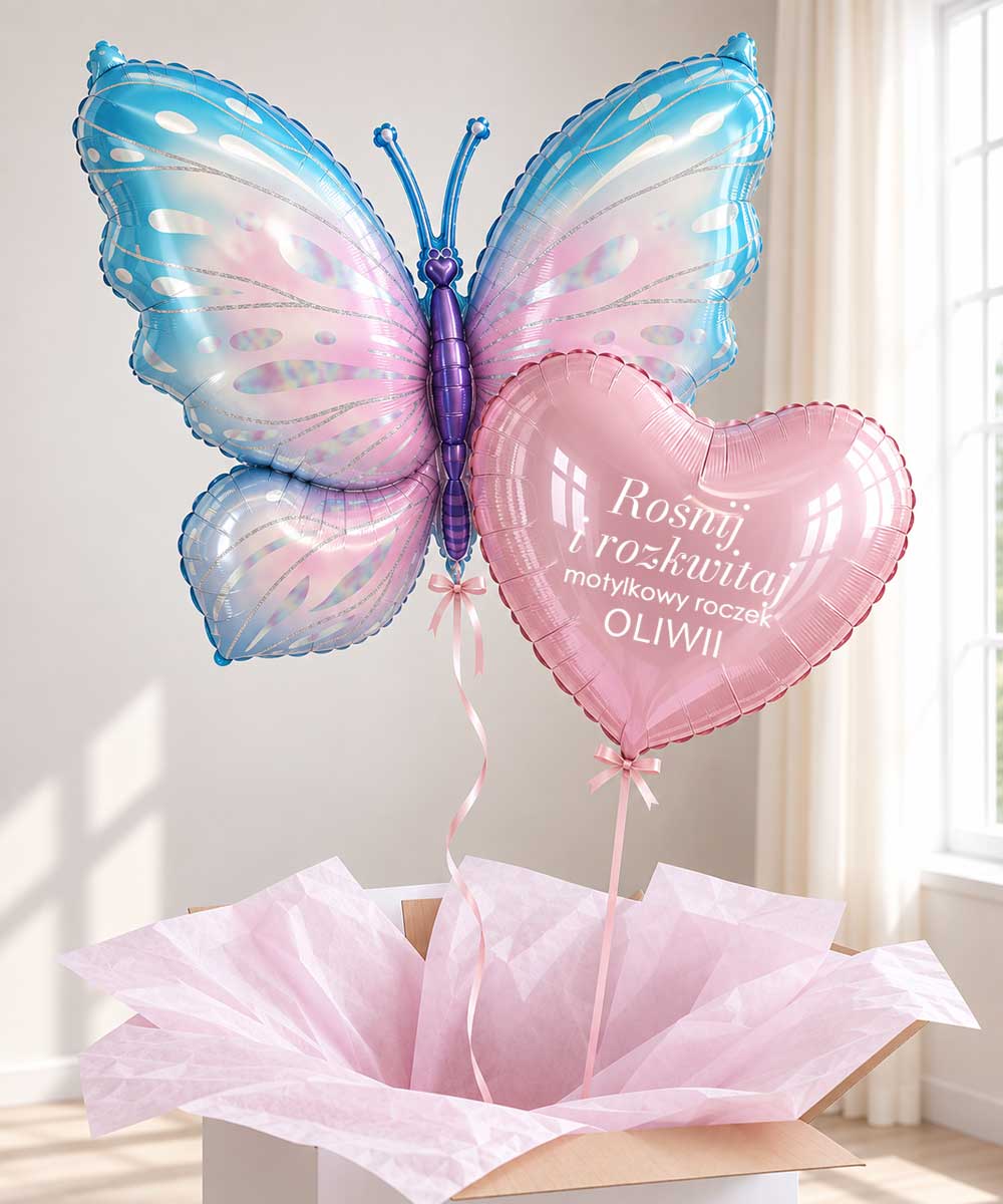 Prezent na urodziny dla dziewczynki – Balon Box z motylem