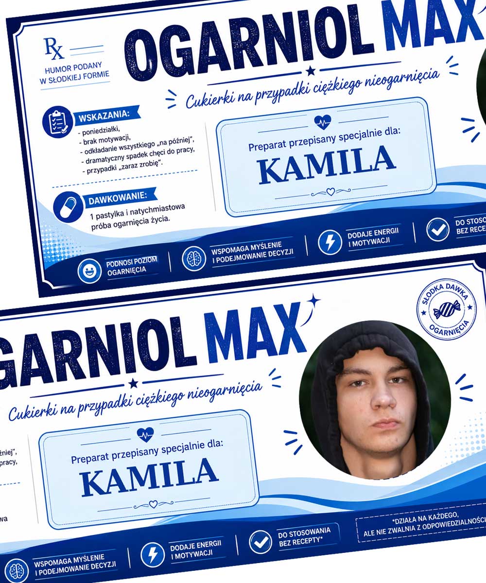 Śmieszny prezent dla chłopaka - personalizowany pojemnik na cukierki OGARNIOL MAX