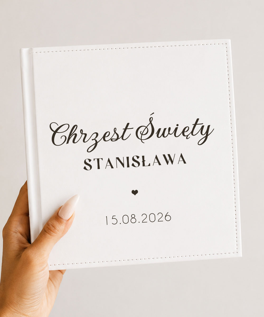 Album dziecięcy minimalistyczny elegancki na chrzest z imieniem na okładce