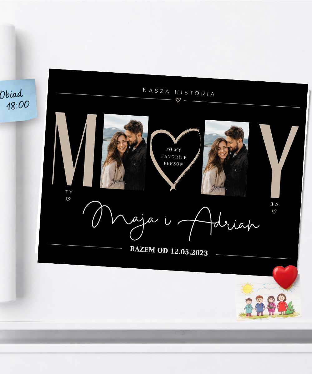 Magnez na lodówkę ze zdjęciami pary - dla chłopaka z personalizacją