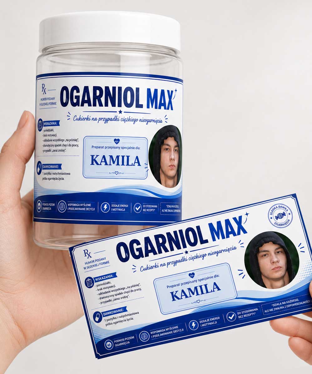 Śmieszny prezent dla chłopaka - personalizowany pojemnik na cukierki OGARNIOL MAX