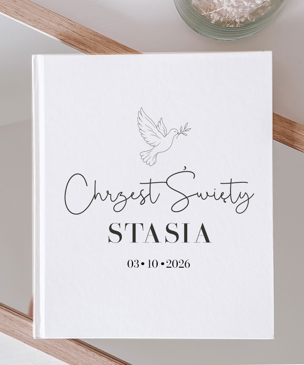 Księga baśni z dedykacją na chrzest na okładce - minimalistyczny