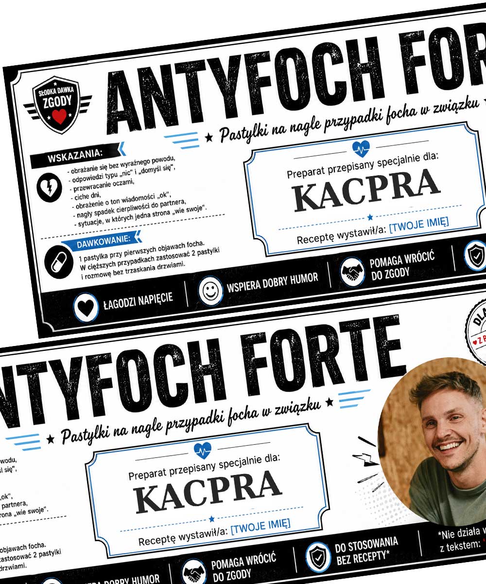 Zabawny prezent dla chłopaka - personalizowany pojemnik na cukierki ANTYFOCH FORTE