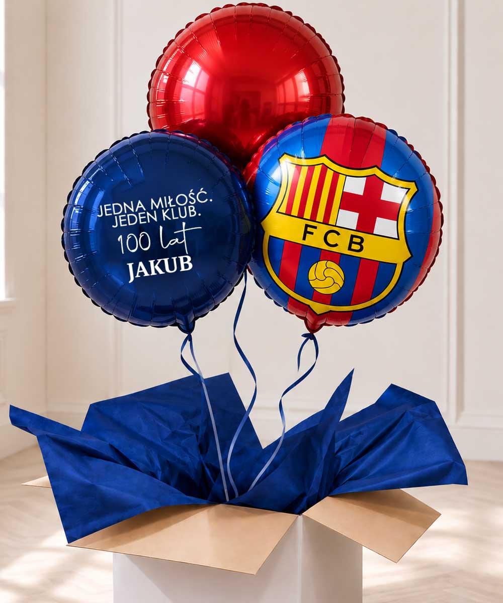 Prezent niespodzianka dla fana FC Barcelony – Balony z helem w pudełku